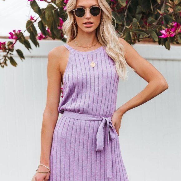 LAST ONE - JANE RIBBED KNIT MIDI DRESS - LAVENDER - Picture 3 of 3